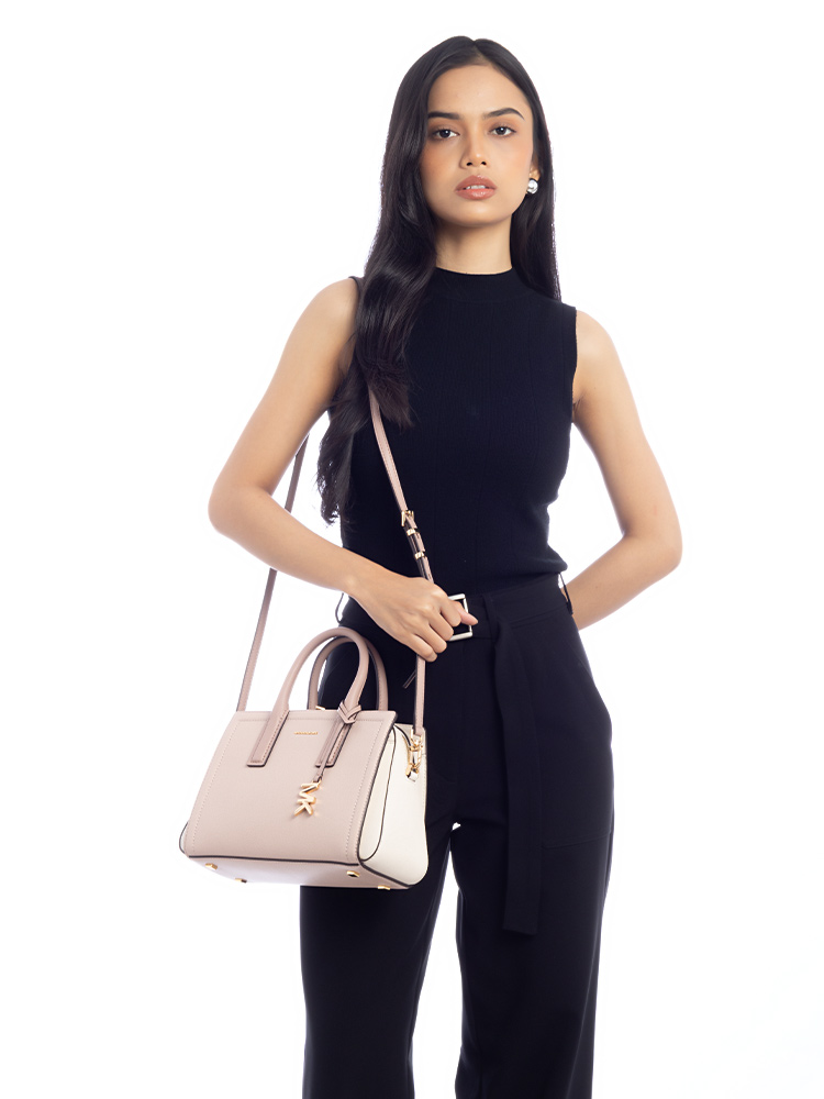 Laila Colorblock Small Satchel Soft Pink Light Cream Fawn