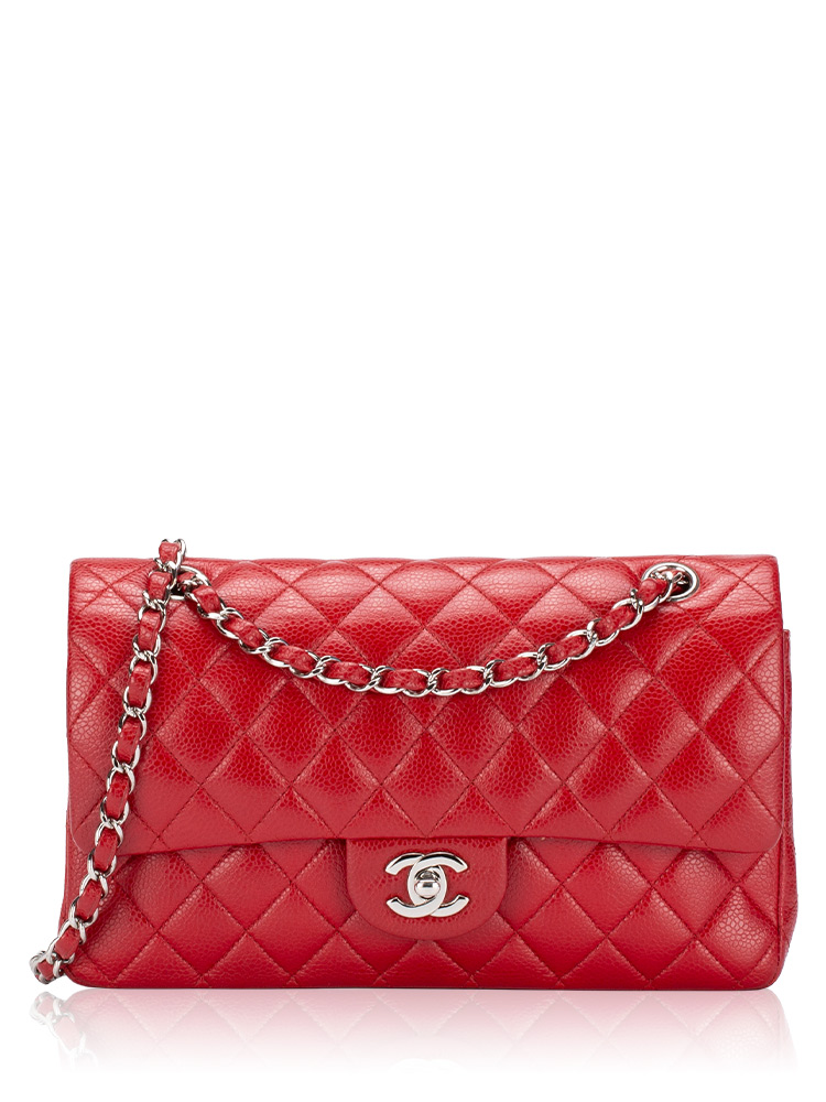 Caviar Medium Classic Double Flap Bag Red