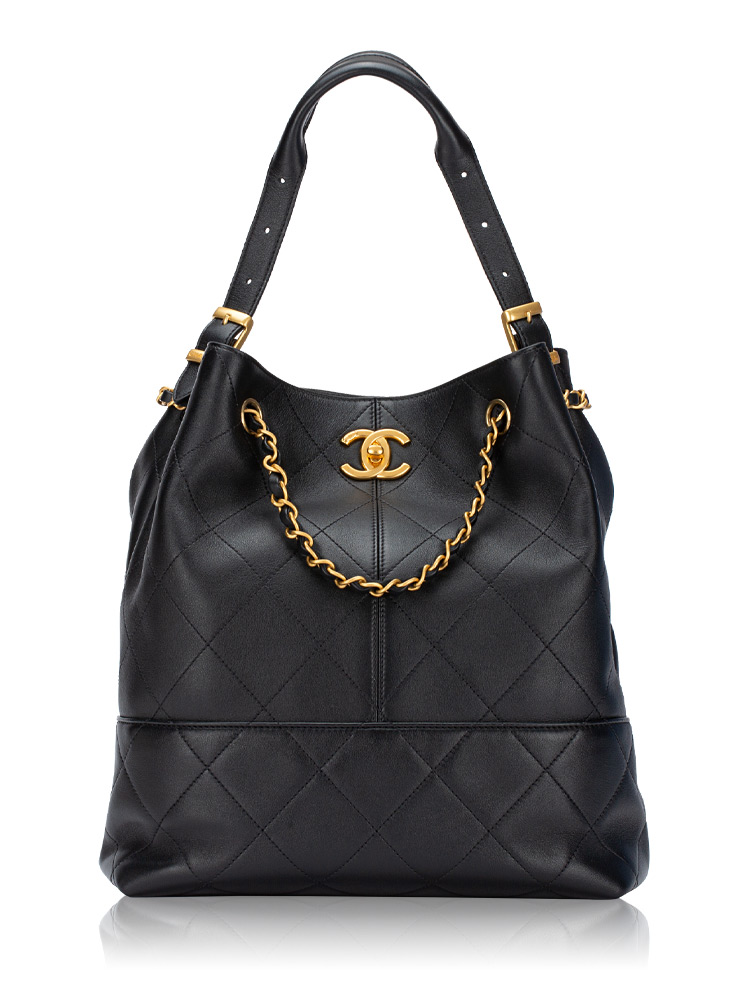 Calfskin Coco Base Vertical Tote Black