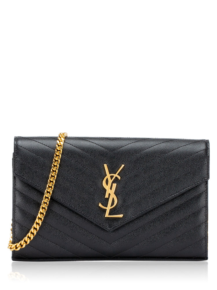 Grain De Poudre Matelasse Monogram 22cm Chain Wallet Black