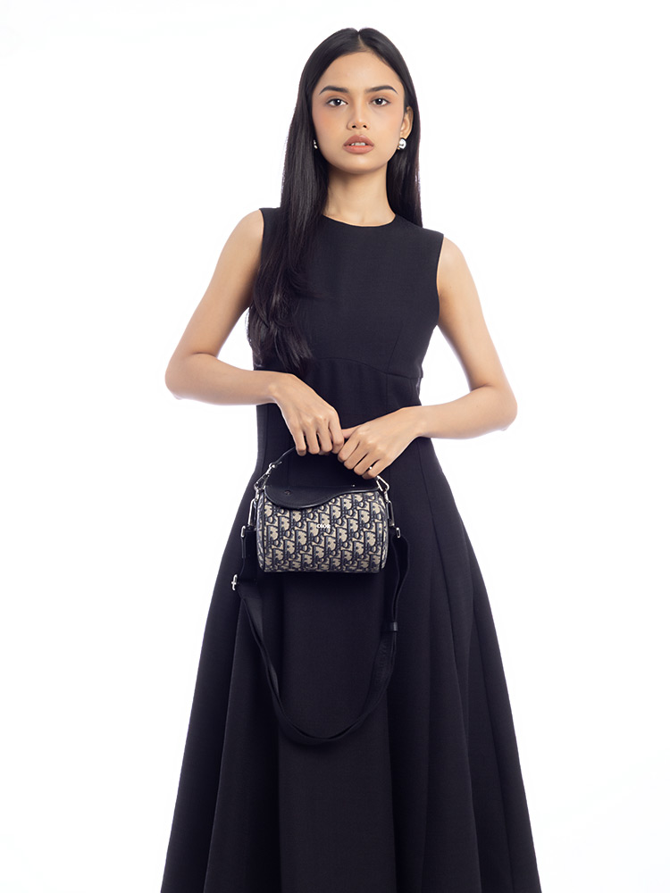 Oblique Roller Mini Saddle Bag With Strap Beige Black