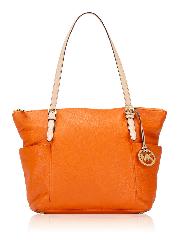 Jet Set Leather Zip Tote Tangerine