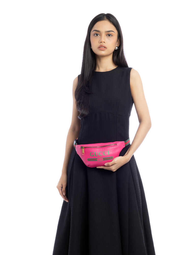 Grained Calfskin Logo Small Belt Bag Pink Green