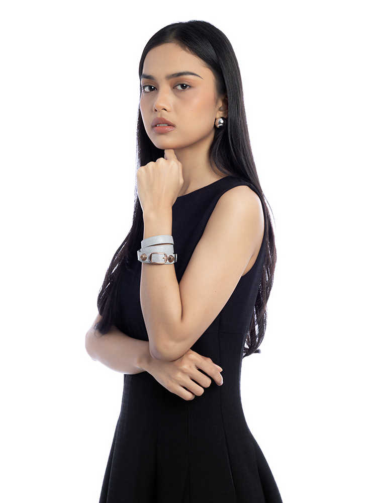 Rose Gold Triple Tour Bracelet Gris Ciment Sz M