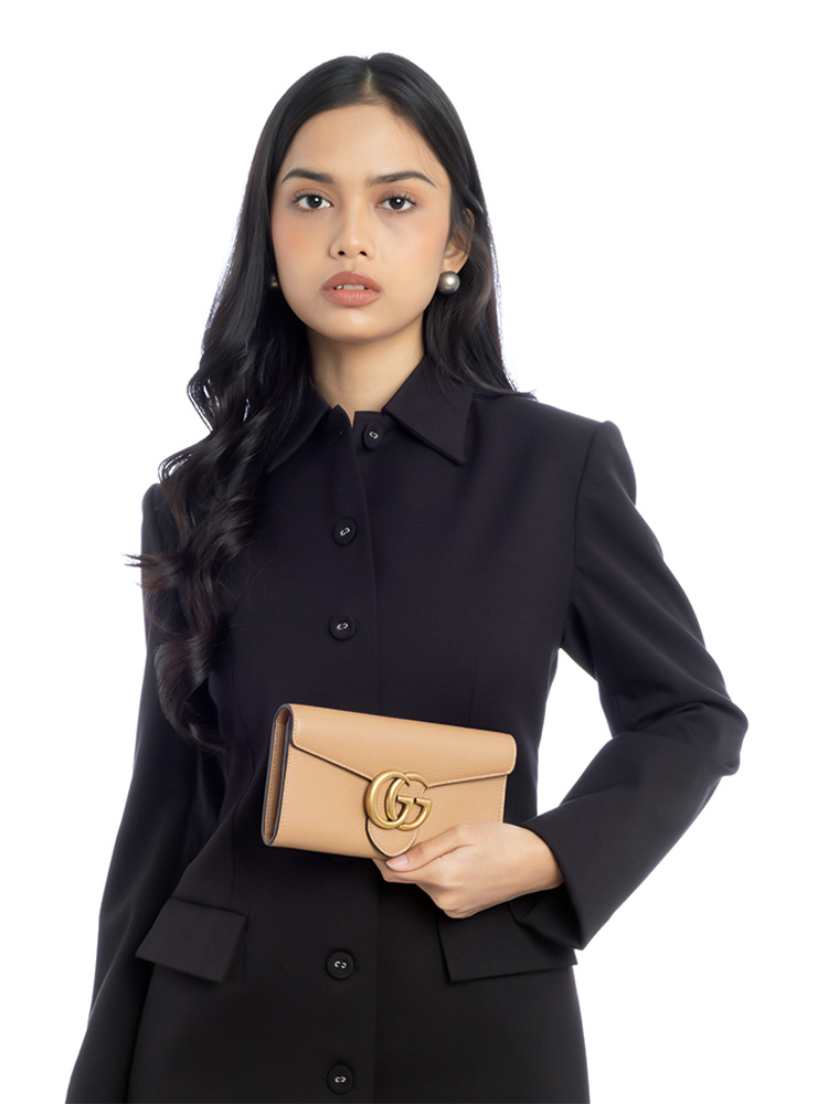 Calfskin GG Marmont Continental Wallet Beige