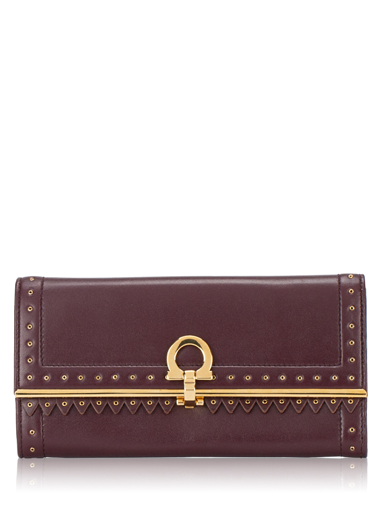 Calfskin Gancini Icona Flap Wallet Rouge Noir