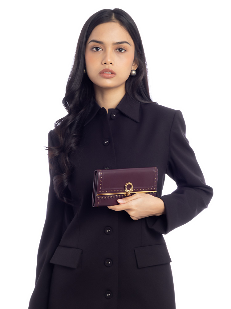 Calfskin Gancini Icona Flap Wallet Rouge Noir