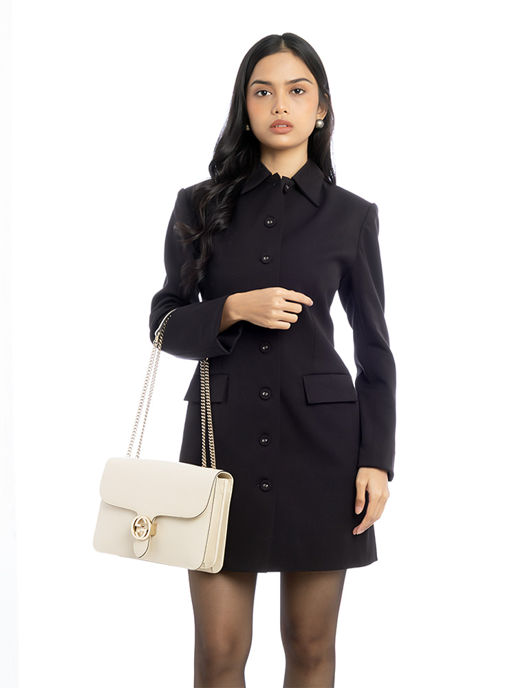 Dollar Calfskin Interlocking G Shoulder Bag Ivoire