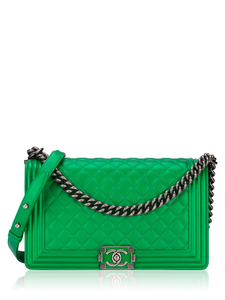 Calfskin New Medium Boy Flap Bag Metallic Green