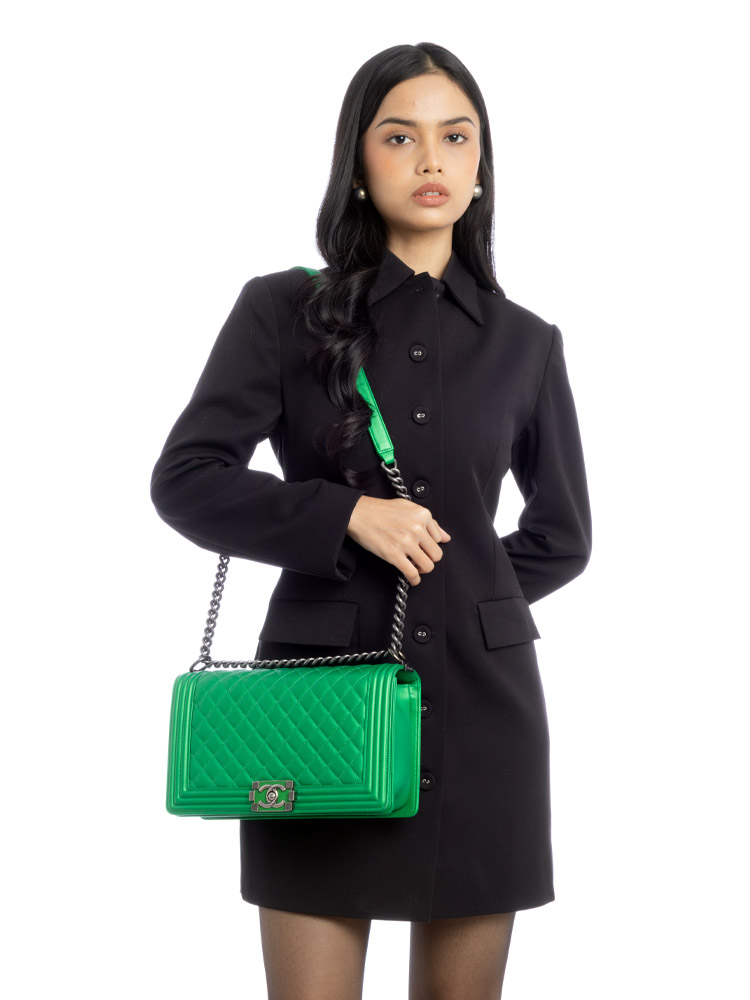 Calfskin New Medium Boy Flap Bag Metallic Green