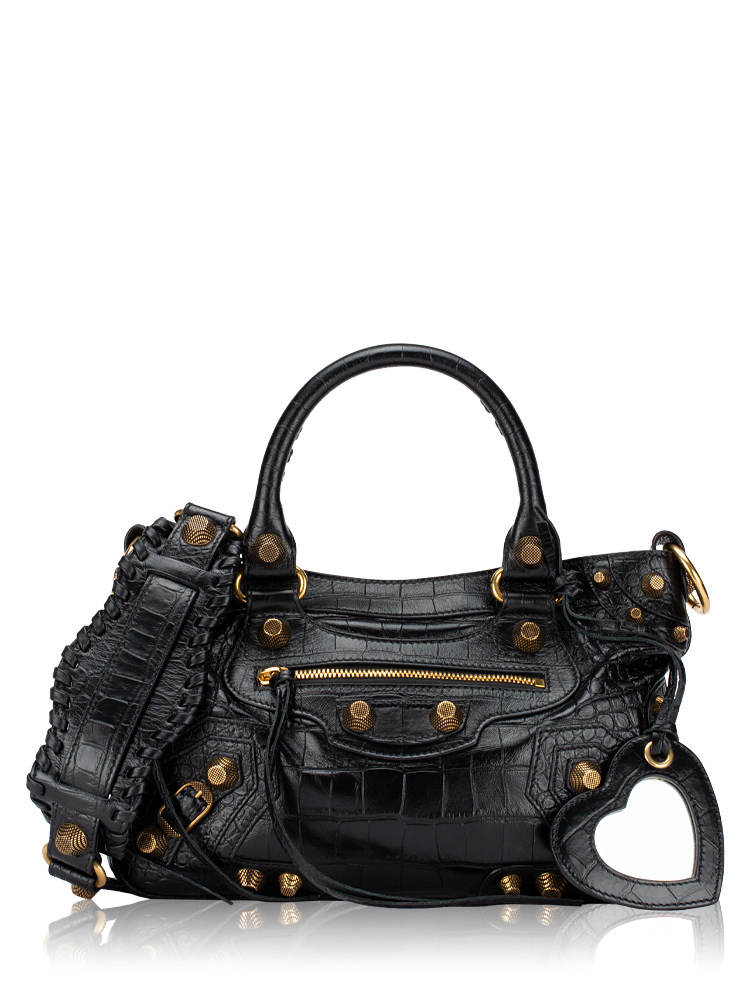Croco Effect Neo Cagole Medium Shoulder Bag Black
