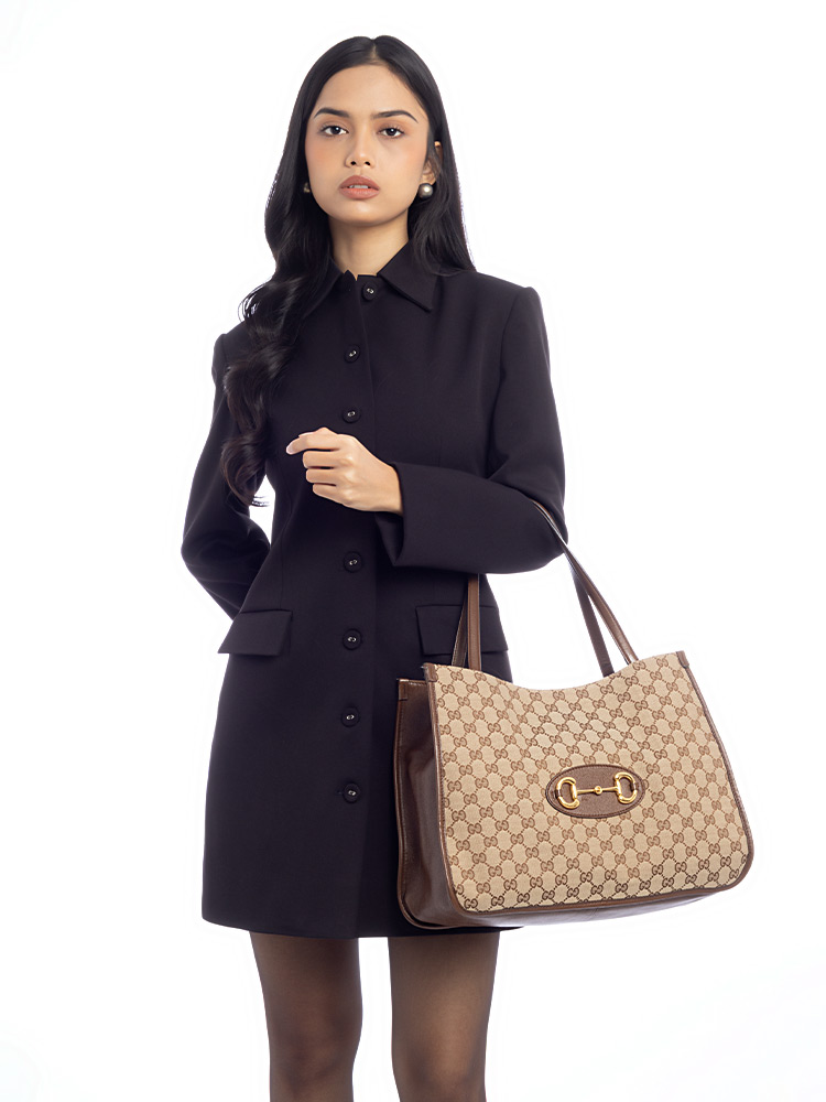 GG Supreme 1955 Horsebit Tote Beige Ebony