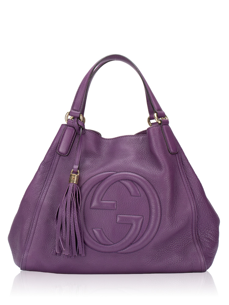 Pebbled Calfskin Soho Medium Shoulder Bag Purple
