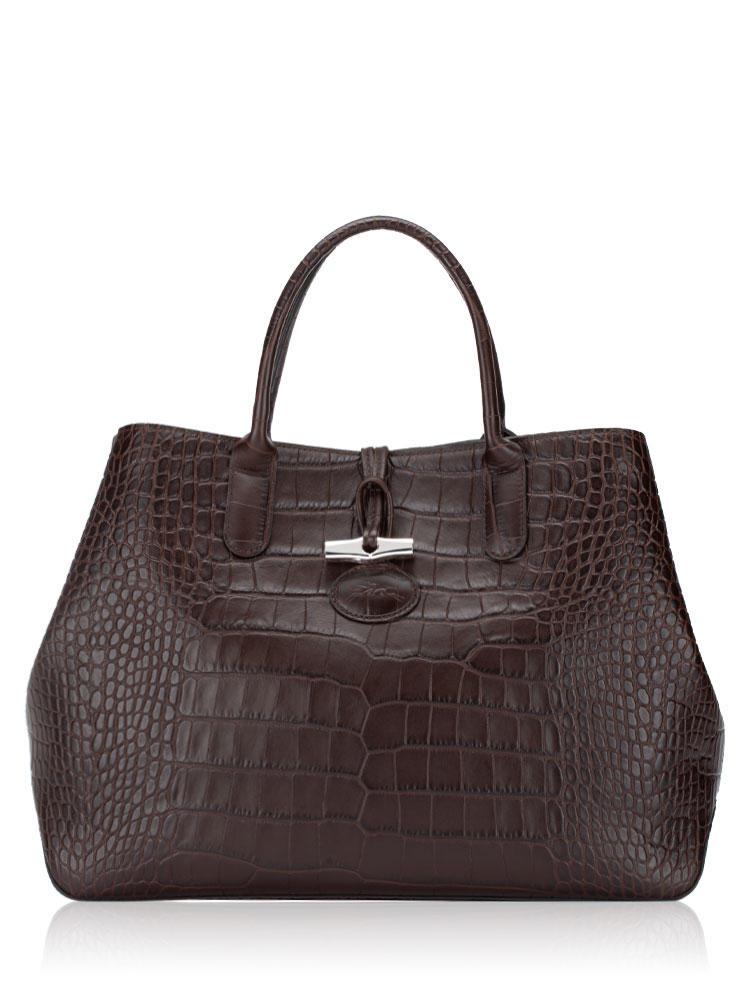 Roseau Croco Leather Tote Brown