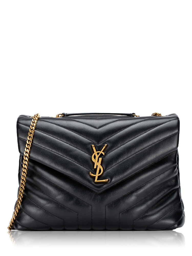 Calfskin Y Quilted Monogram Loulou Medium Shoulder Bag Black