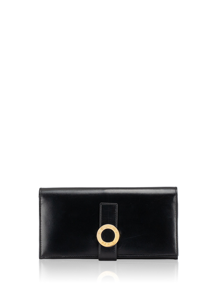 Vintage Calfskin Circle Logo Long Wallet Black