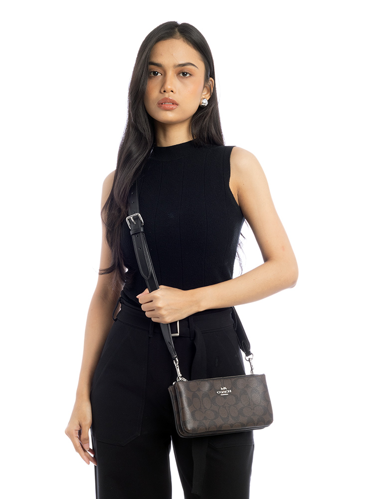 CJ790 Signature Double Zip Crossbody Brown Black