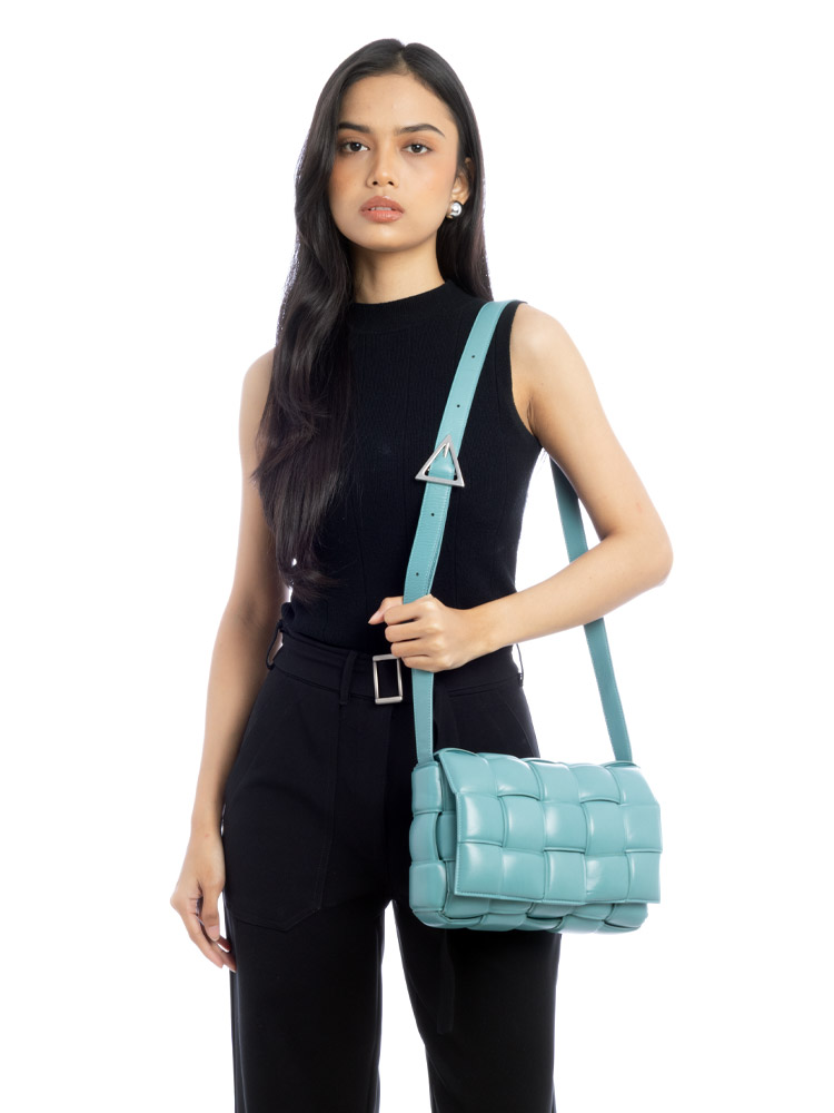Nappa Maxi Intreccio Padded Cassette Crossbody Linoleum