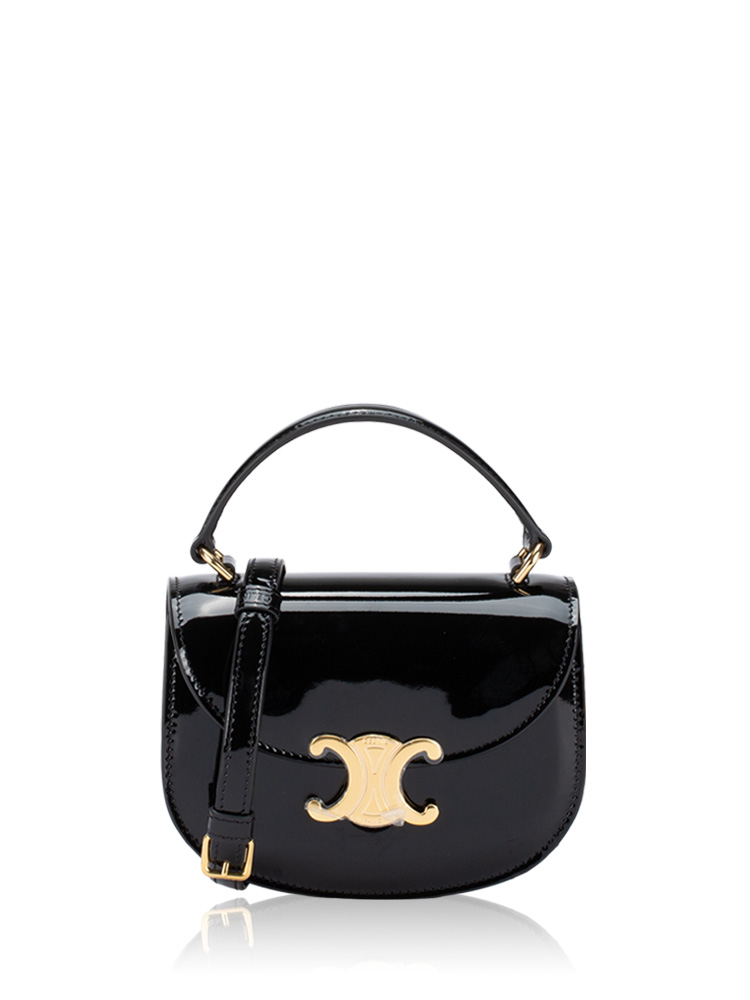 Patent Calfskin Triomphe Clea Mini Shoulder Bag Black