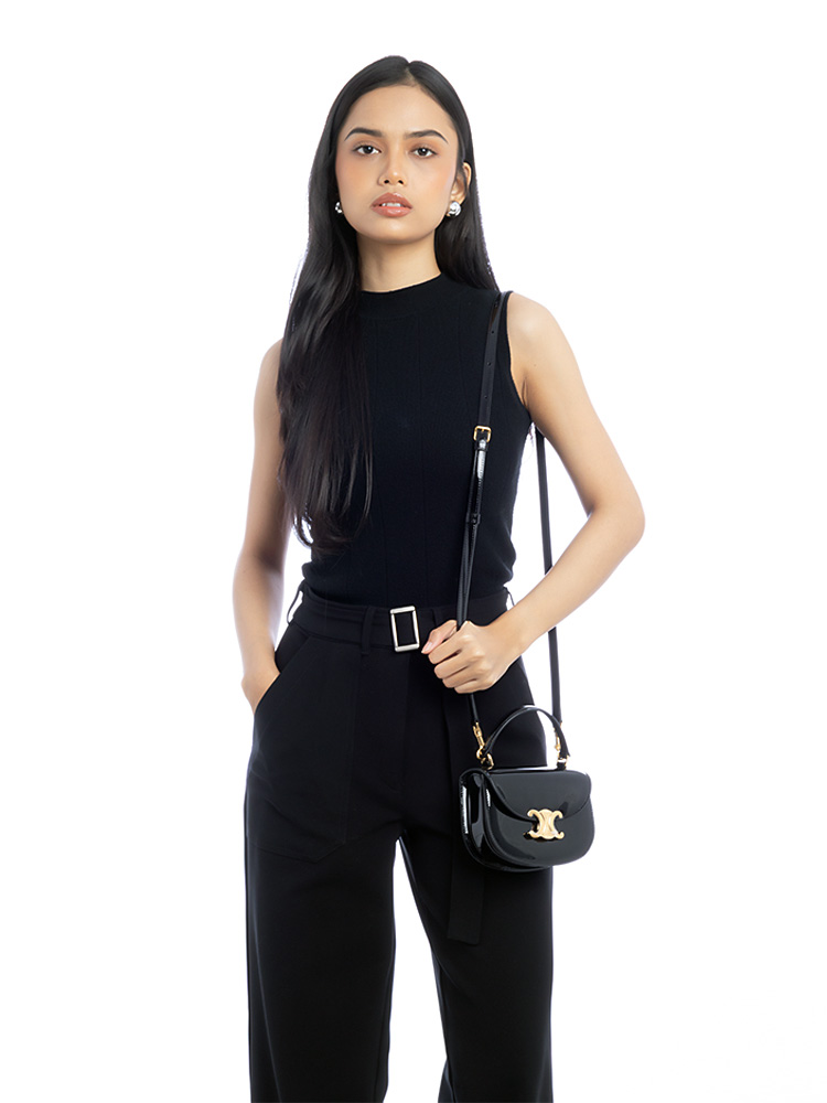 Patent Calfskin Triomphe Clea Mini Shoulder Bag Black