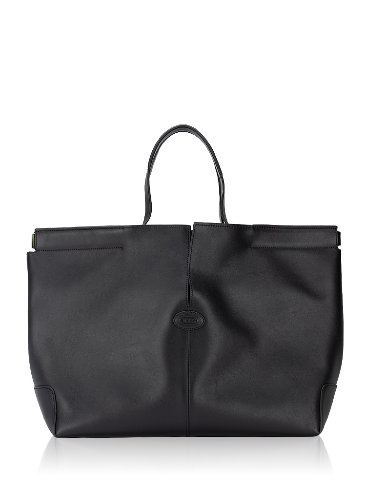 Calfskin D-Bag Folio Medium Tote Black