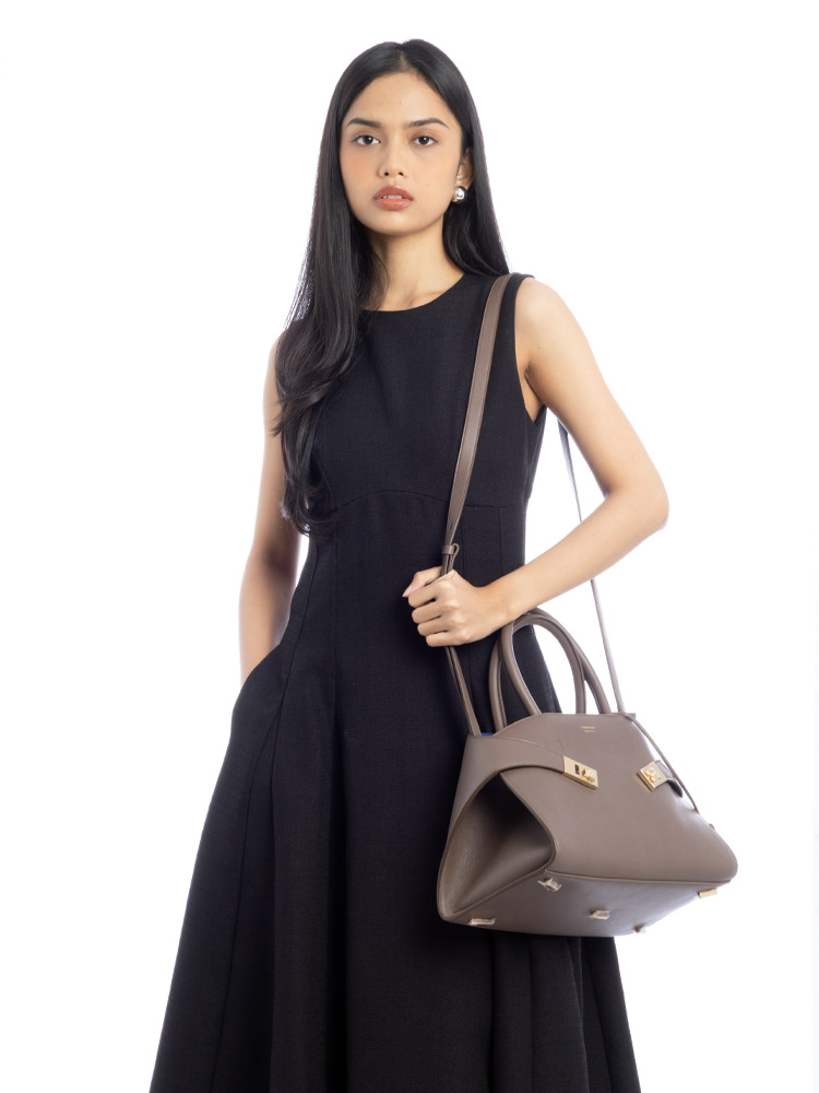 Bicolor Soft Calfskin Hug Medium Shoulder Bag Clay Lapis Lazuli