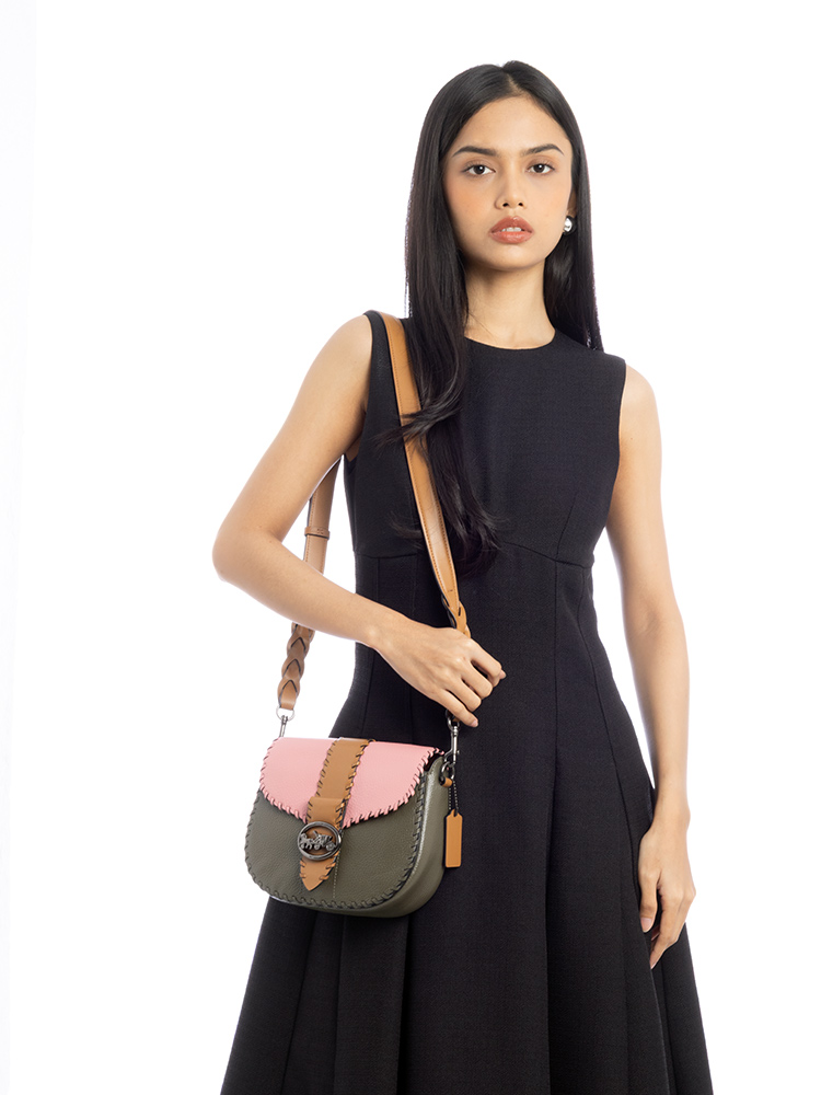 C4106 Georgie Colorblock Whipstitch Saddle Bag Surplus Bubblegum