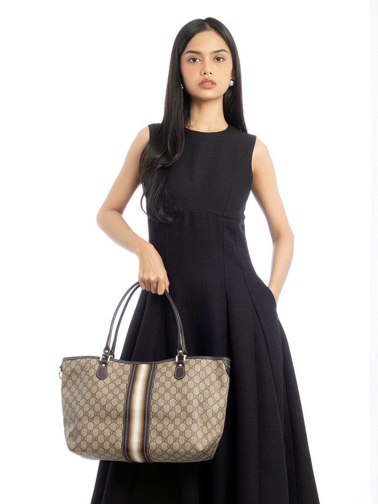 GG Plus Web Tote Beige Ebony