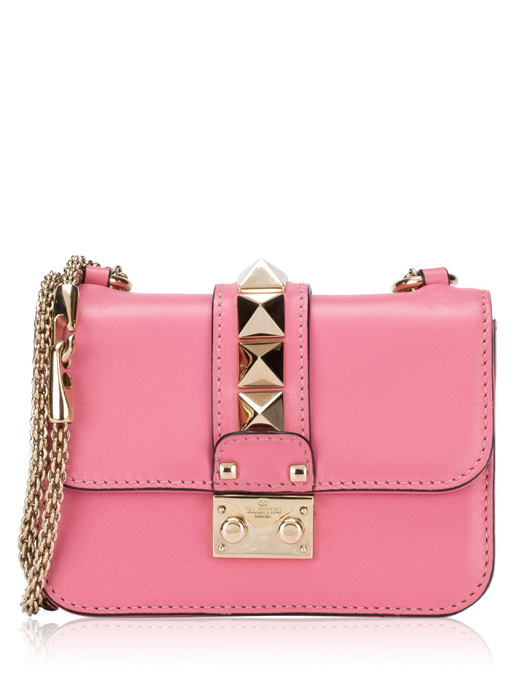 Vitello Rockstud Glam Lock Mini Flap Shoulder Bag Pink