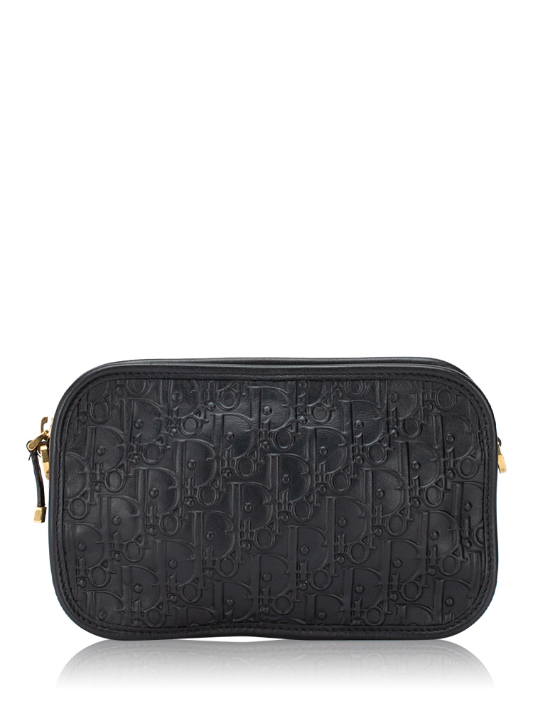 Calfskin Embossed Oblique Diorquake Clutch Black