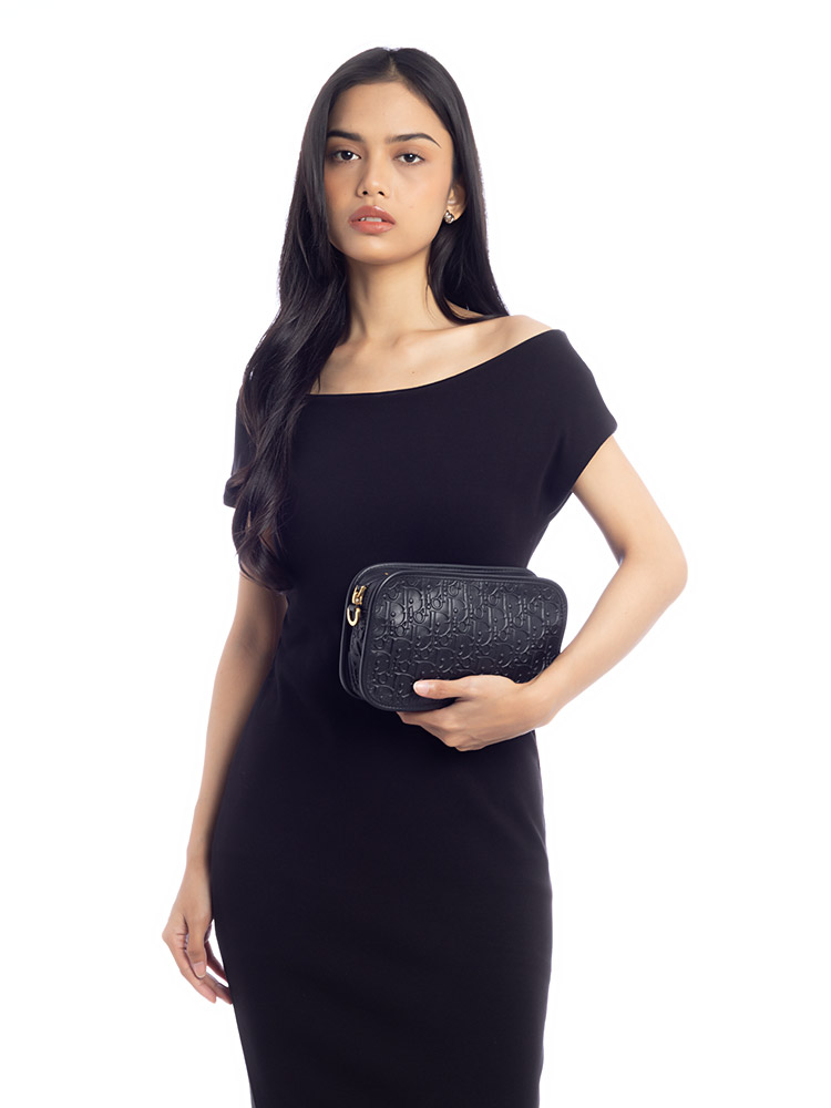 Calfskin Embossed Oblique Diorquake Clutch Black