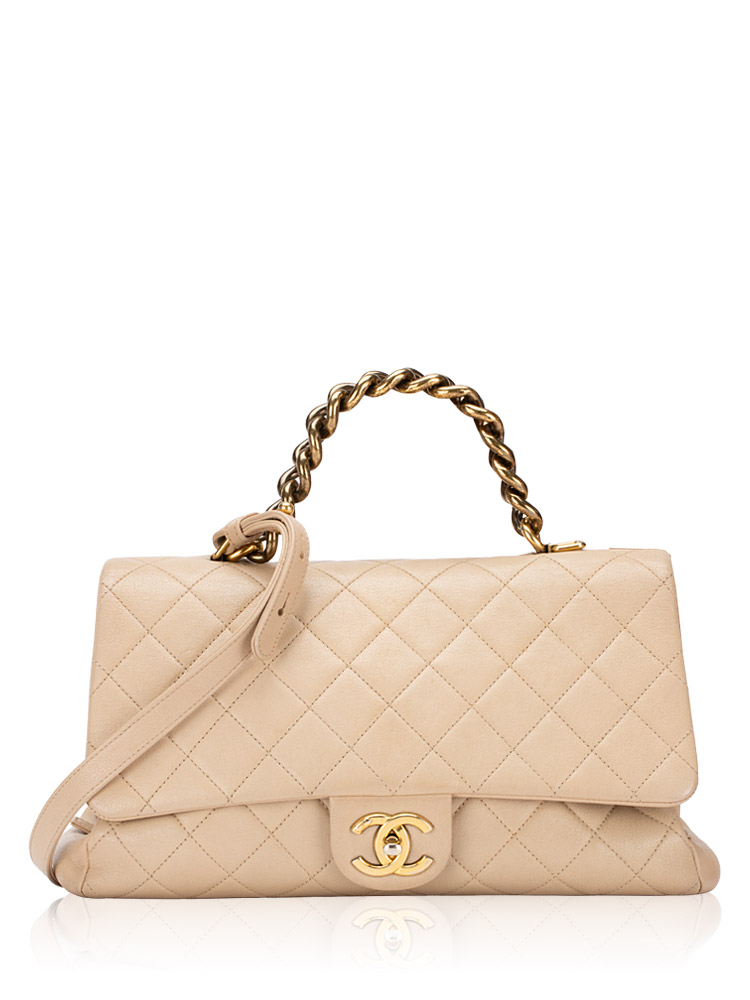 Sheepskin Trapezio Medium Flap Bag Beige