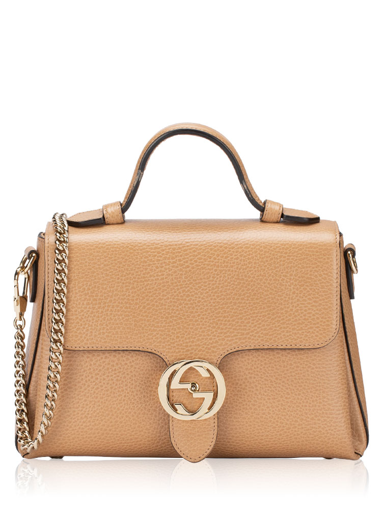 Dollar Calfskin Interlocking G Shoulder Bag Camelia