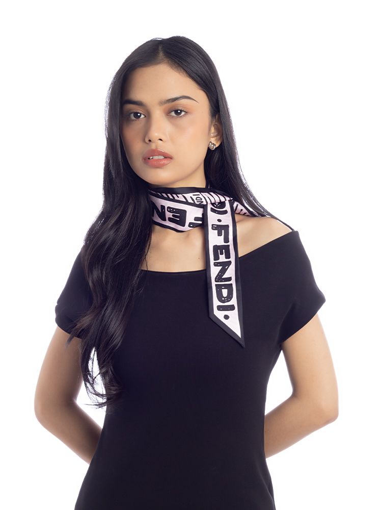 Silk Wrappy Bandeau Scarf Pink Black