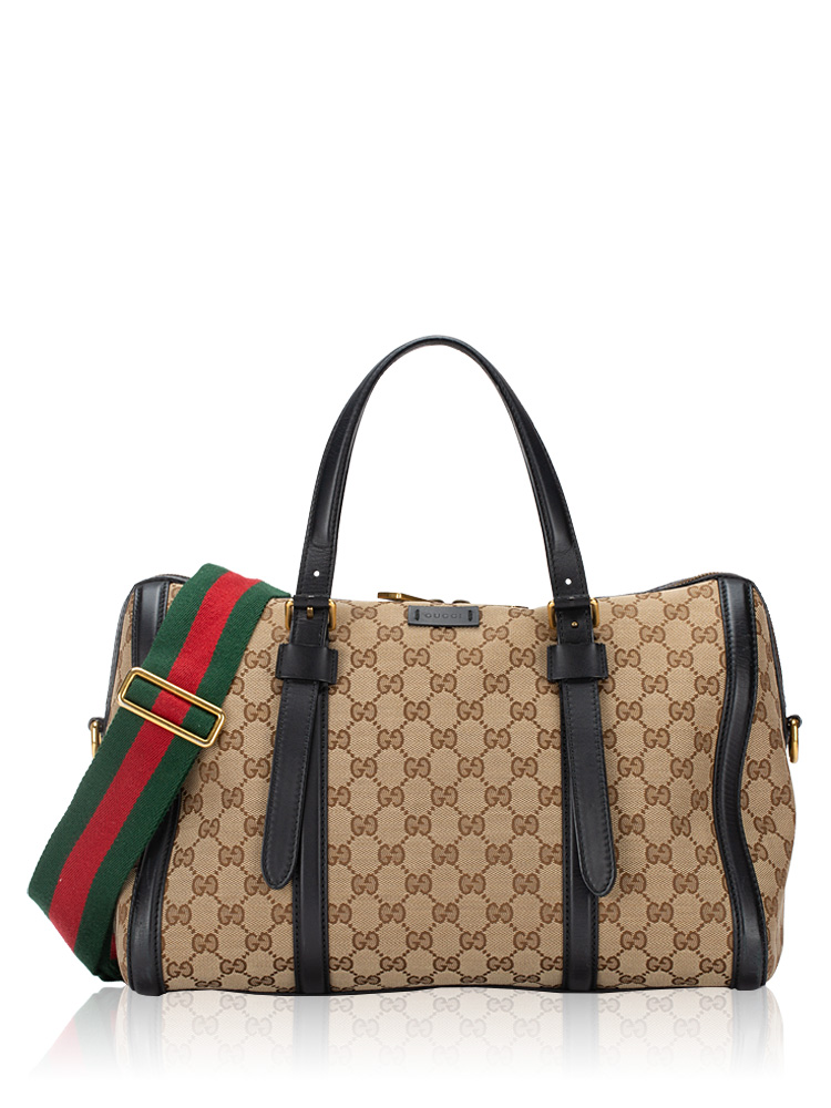 GG Canvas Lady Boston Bag with Strap Beige Black