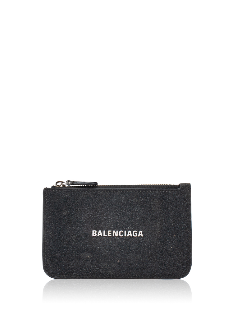 Glittered Fabric Logo Card Holder Black