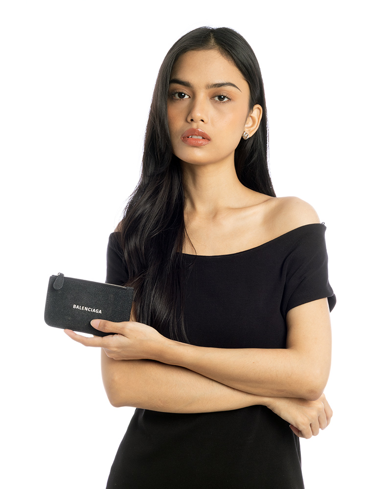 Glittered Fabric Logo Card Holder Black