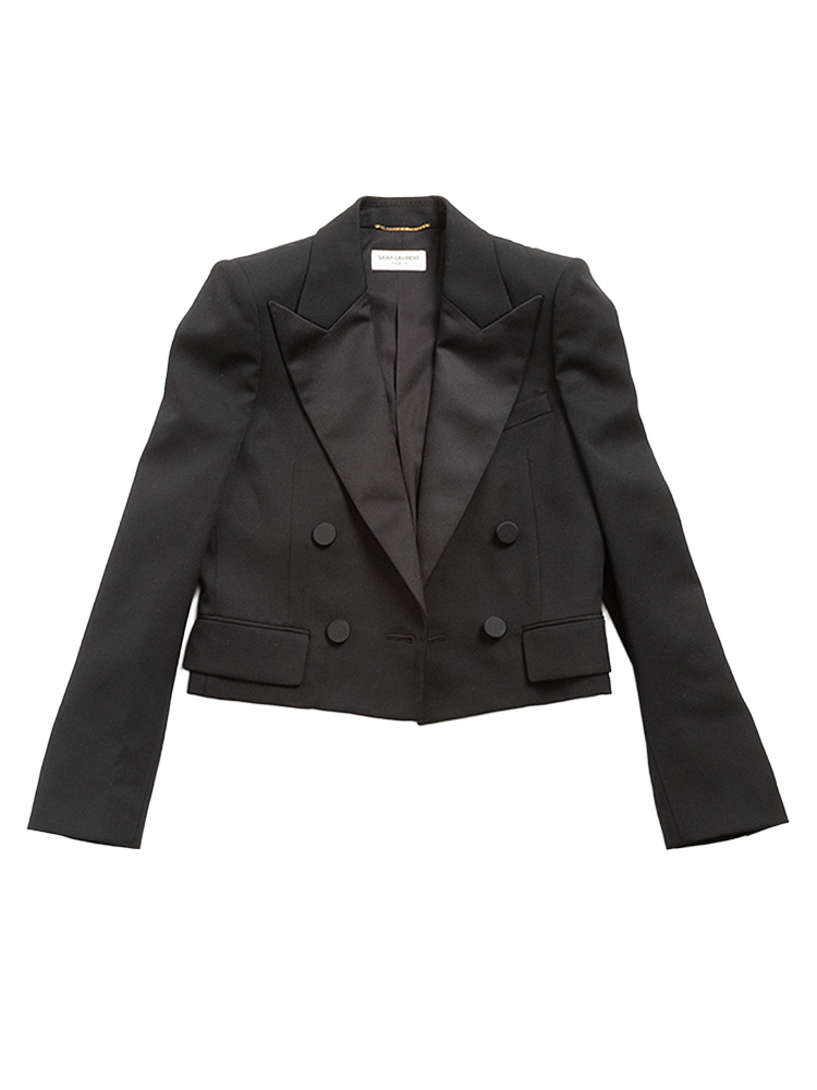 Womens Wool Open-Front Cropped Tuxedo Black Sz M