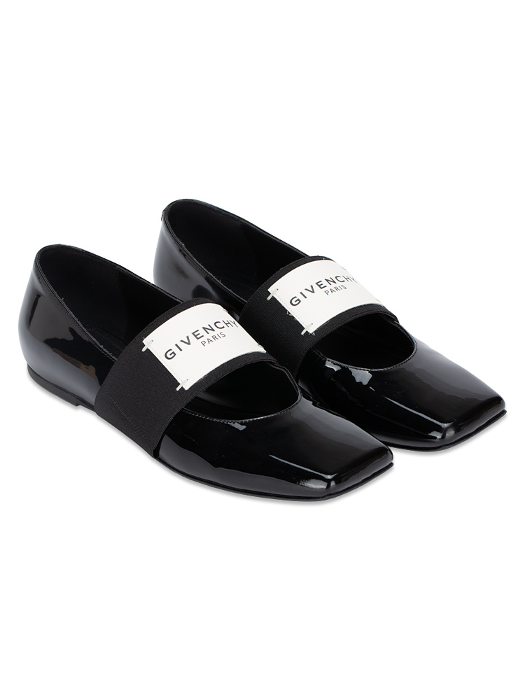 Patent Calfskin Squared Ballerina Flat Black Sz 37