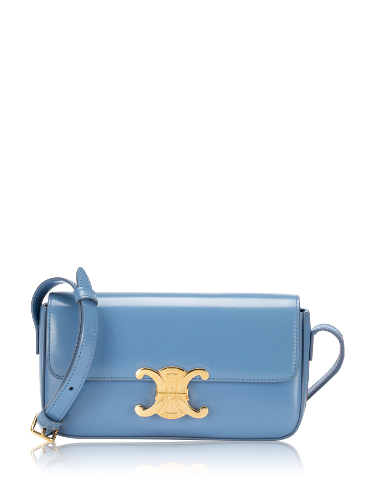 Shiny Calfskin Claude Triomphe Shoulder Bag Blue Azure