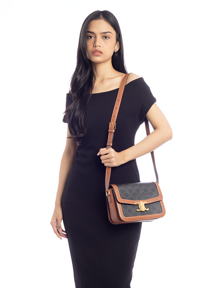 Canvas Triomphe Medium Shoulder Bag Tan