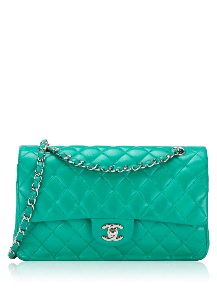 Lambskin Classic Medium Double Flap Bag Green