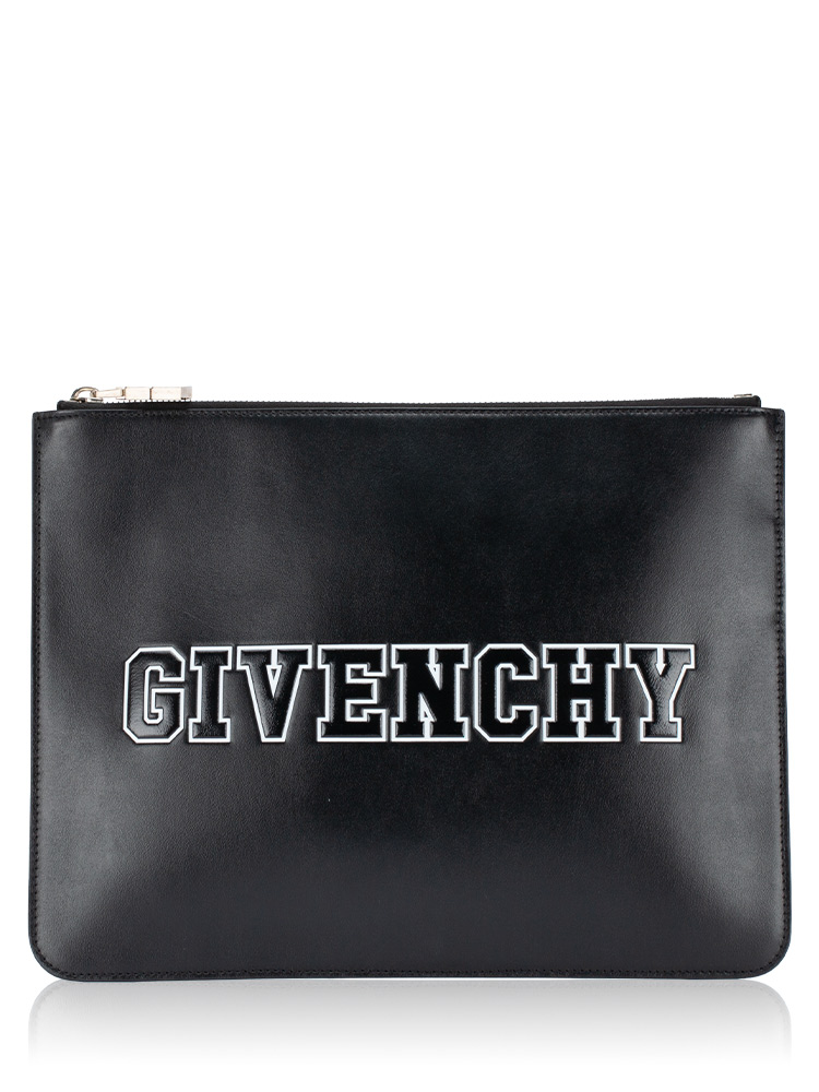 Calfskin Varsity Logo Large Pouch Black