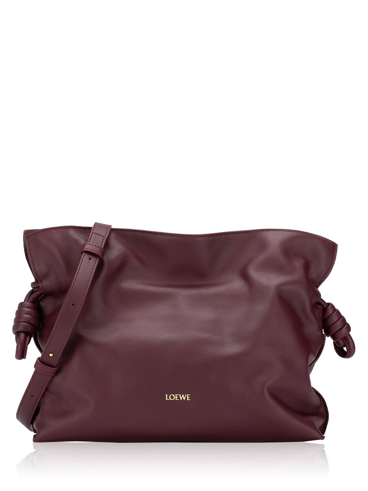 Calfskin Flamenco Knot Clutch with Strap Burgundy