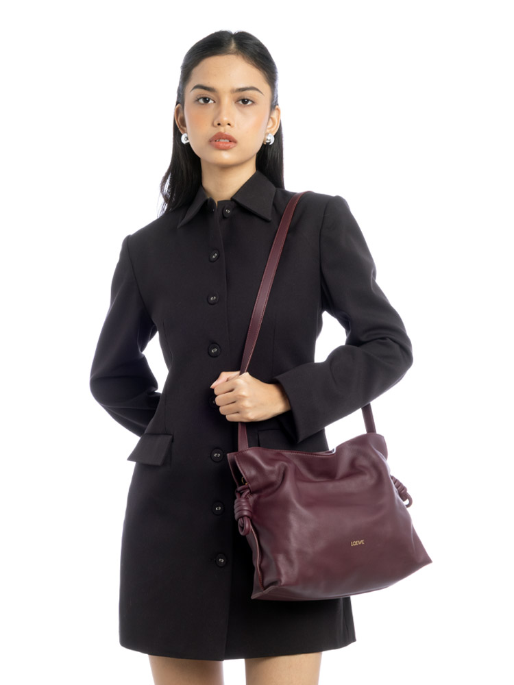 Calfskin Flamenco Knot Clutch with Strap Burgundy