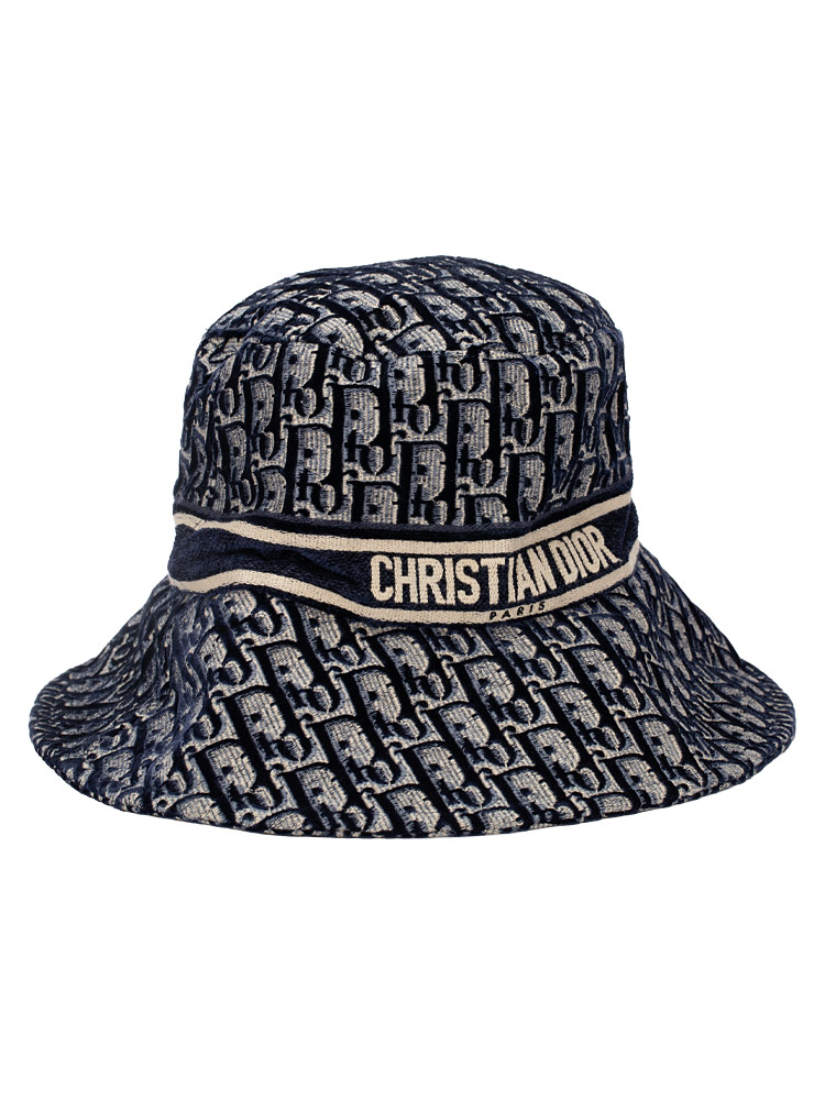 Velvet Oblique Jacquard Bucket Hat Blue Sz 57