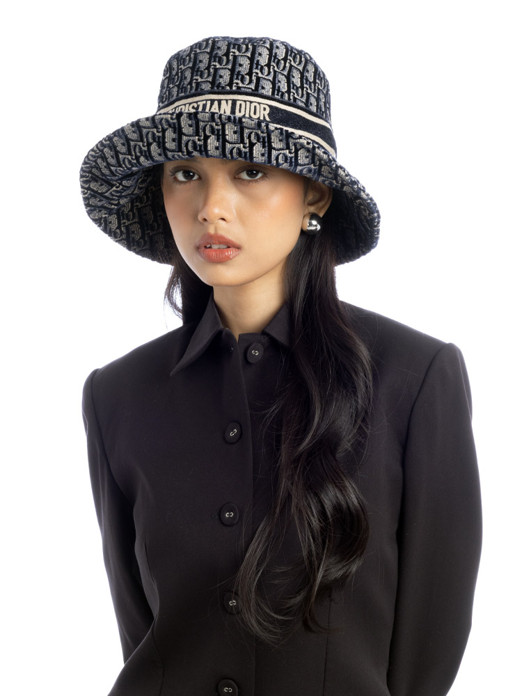 Velvet Oblique Jacquard Bucket Hat Blue Sz 57