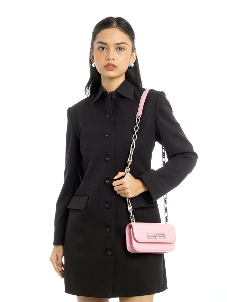 Calfskin Stripe Embossed Gossip XS Chain Bag Candy Pink