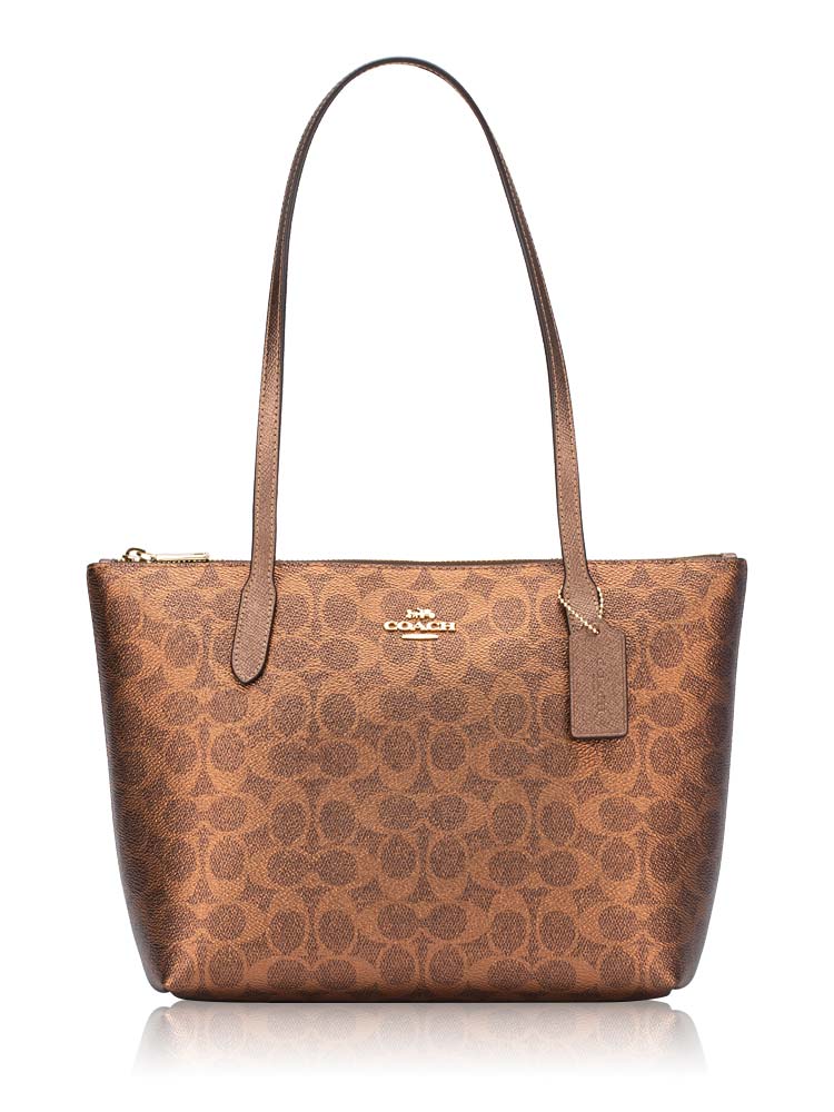 CW396 Signature Fiona Zip Tote Brown Copper