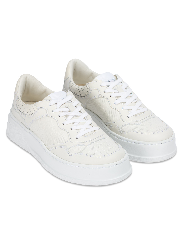 Calfskin GG Embossed Chunky Sneakers White Sz 38